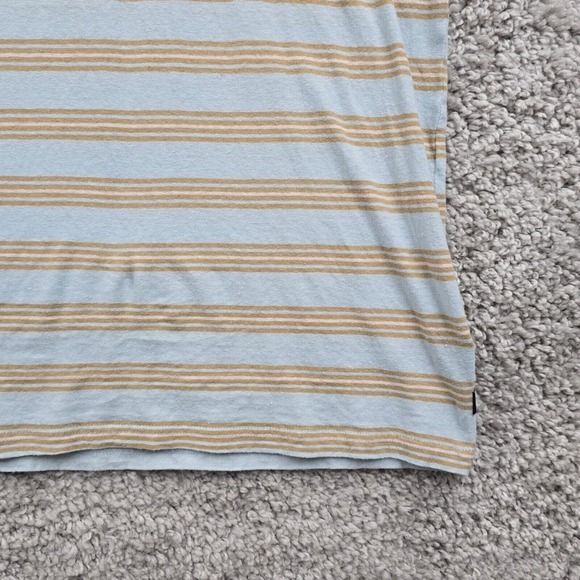 Roark Shirt Mens Large‎ Blue Brown Striped Short Sleeve Pullover Hemp Cotton - Picture 2 of 11